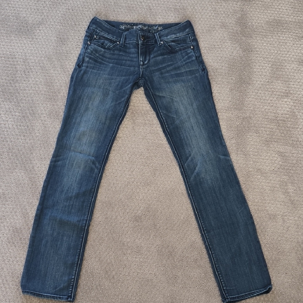 Express Dark Blue Straight Leg Jeans